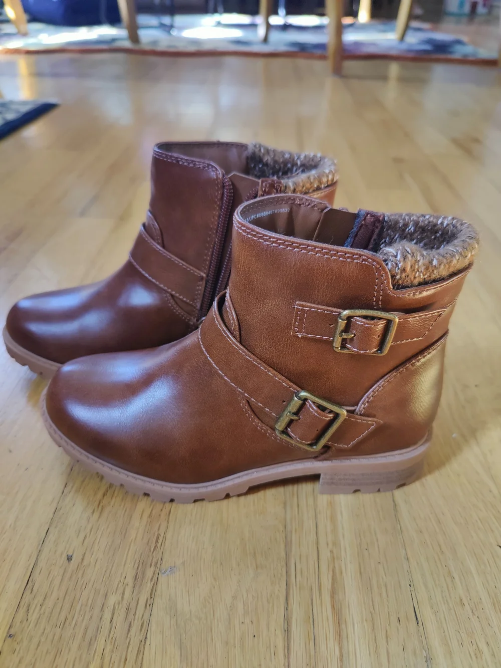 Kids Brown Faux-Leather Winter Boots- Wonder Nation- Size 13 Kids